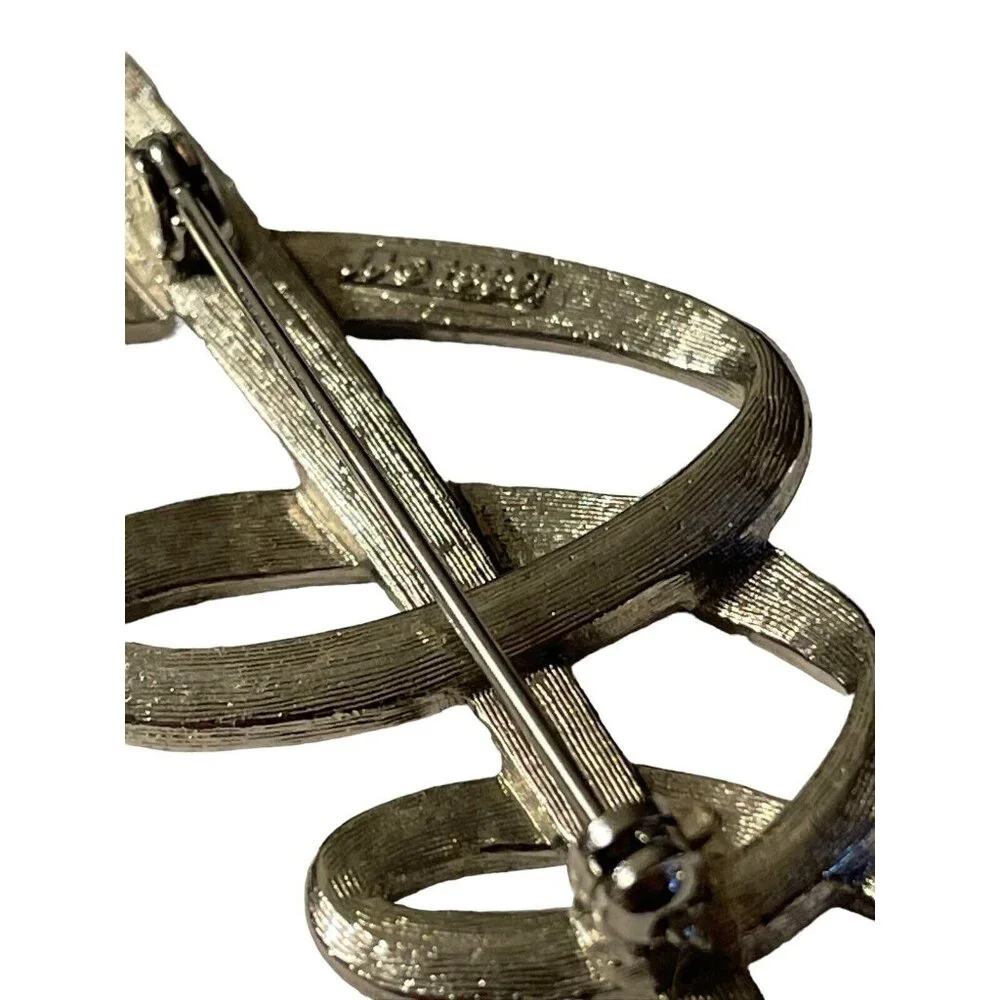 Vintage JJ 1986 Brooch Pin Silver Tone Modernist Swirl‎ Tornado Design Abstract